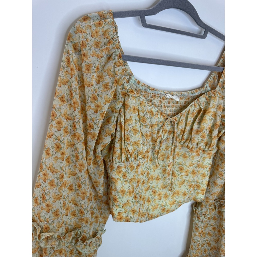 Altar'd State Floral Smocked Bell Sleeve Ruffle Crop Top M Fairy Romantic Whimsy - Picture 3 of 10
